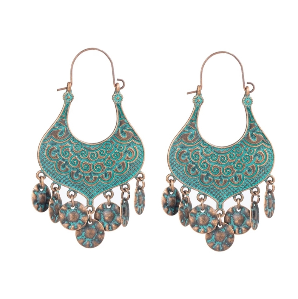 🔹️Unique Bohemian Green Bronze-tone Dangle - Picture 3 of 5